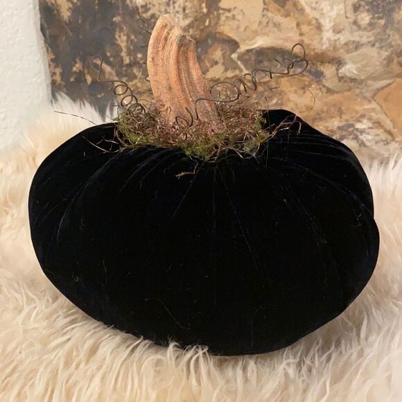 Handmade Fall Holiday Black genuine VELVET Pumpkin Decor - Picture 9 of 11